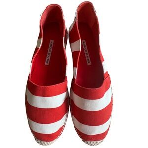 $645 MANOLO BLAHNIK Sombrille Canvas Espadrille Red White Stripe‎ Shoe US7/EU37